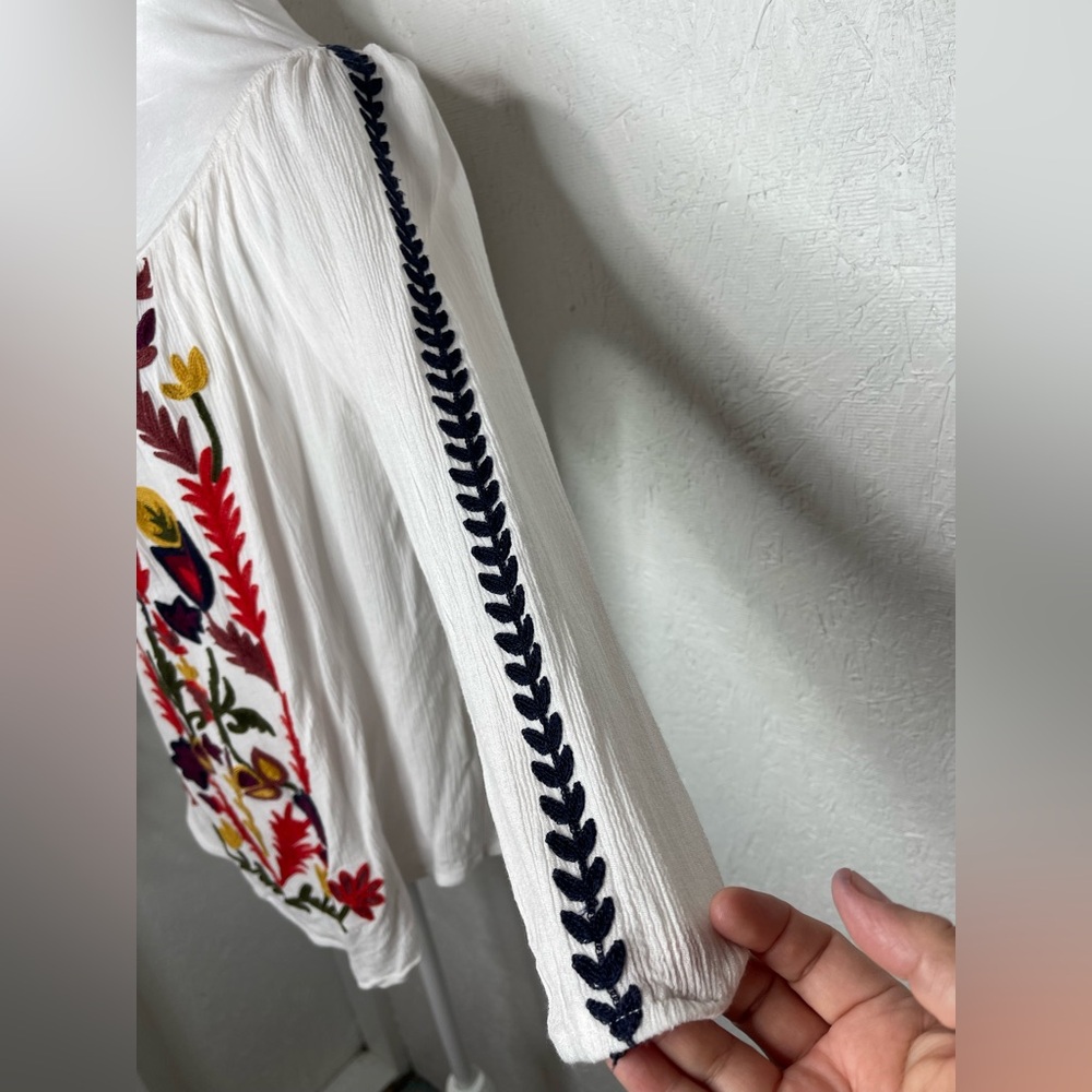 Solitaire Multicolor Embroidered Boho Peasant Spring Summer Resort Blouse Lg - Picture 9 of 13
